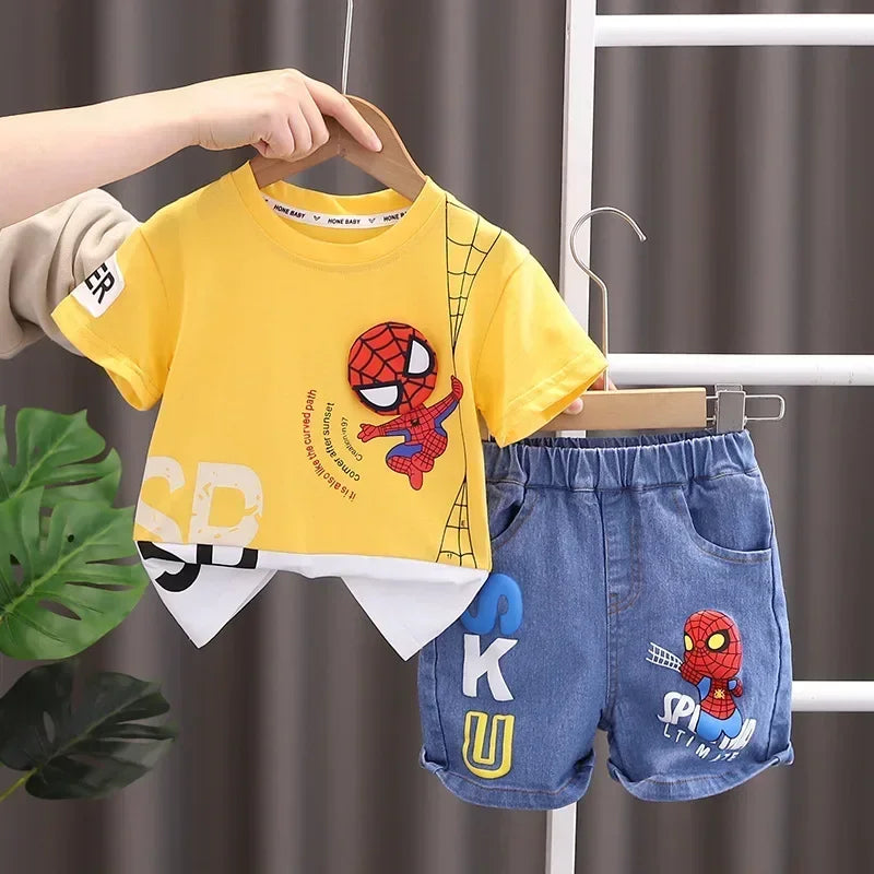 2025 Été Bébé Garçon Spiderman T-shirt à manches courtes + Jeans Ensembles Vêtements Enfants Mode Vêtements Tenues Enfants Costumes de sport
