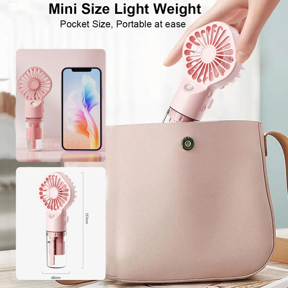 Ventilateur de pulvérisation portable portable Mini ventilateur d’humidificateur 4 vitesses Vent puissant USB Ventilateur de brouillard d’eau rechargeable Petit ventilateur d’extérieur