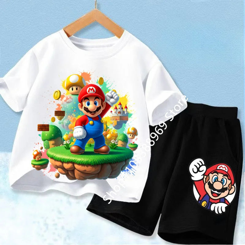 Ensembles de vêtements d’été pour enfants Super Marios Cartoon Print T-shirt à manches courtes Shorts décontractés Tenues douces pour bébés garçons filles