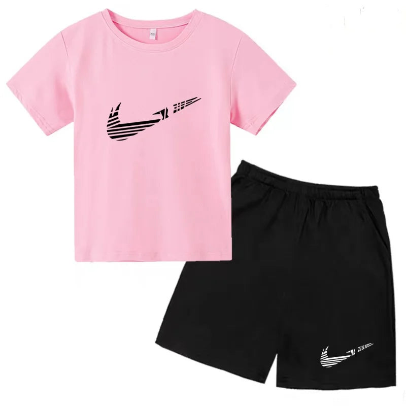 Vêtements pour enfants T-shirt Mode Manches courtes + Shorts Été Garçon Fille Tout-petit 3-12 ans Casual Sports Marque Jogging O-collar Set