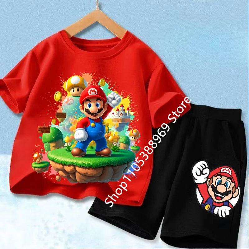 Ensembles de vêtements d’été pour enfants Super Marios Cartoon Print T-shirt à manches courtes Shorts décontractés Tenues douces pour bébés garçons filles