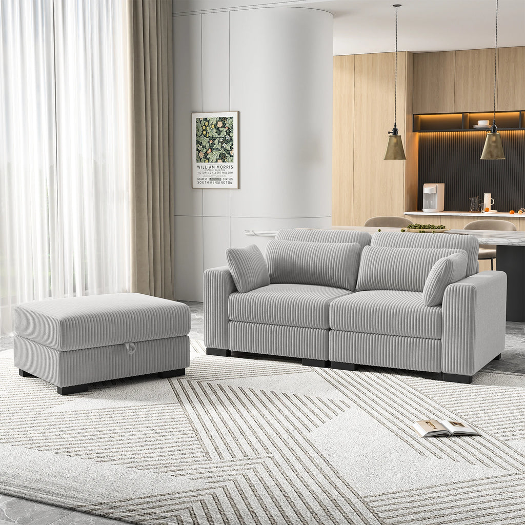Comanlai  2 Seater Sofa Modern Corduroy Module Sofa Comfortable Simple Lazy Sofa,for Living Room Bedroom Balcony,Gray/Beige