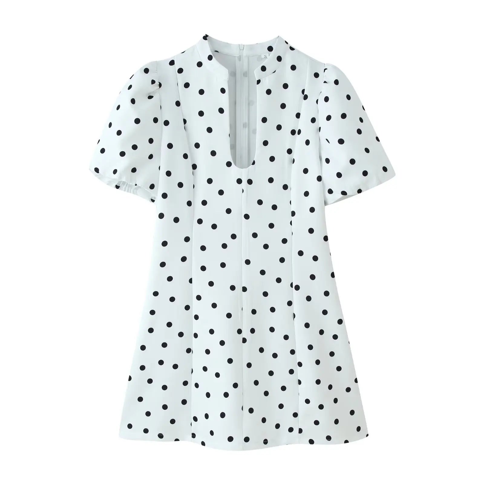 KONDALA Elegant Holiday Chic Women Mini Dress Black O-Neck Zipper Short Puff Sleeve Dress Fashion 2026 Spring Summer Party Dress