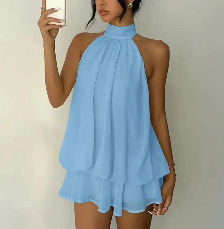 Robe  pour femme dos nu, cravate avant, mini-robe transparente en mousseline de soie, mode, sexy, vintage, robe d’anniversaire mignonne