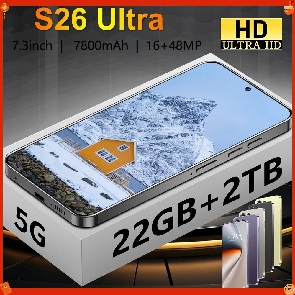 NEW HOT Mobile Phones S26 Ultra Smartphone Android 5G Cell Phone 16GB 1TB 7800mAh Octa Core Face Unlock Dual SIM GSM 7.3 Inch HD Android 15